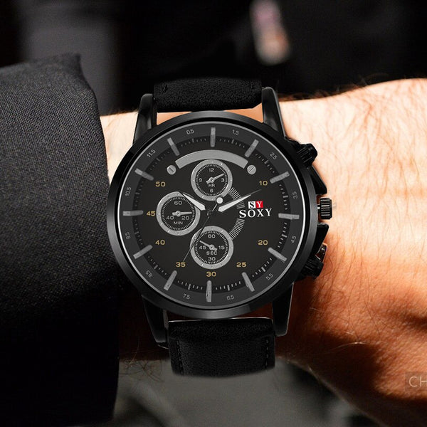 Mens Pu Leather Watches Analog Military Sports SOXY Quartz Male Wristwatch Hour Relogio Masculino Saati Clock Montre Homme
