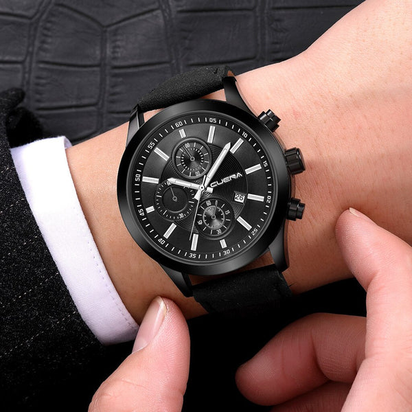 DISU Men Wrist Watch Leather Band Quartz Analog watch man watches mens 2019 relogio masculino