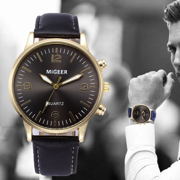 DISU Men Watch Business Leather Strap Sports Simulated Quartz watch man vintage men wristwatch clock mens wrist watches