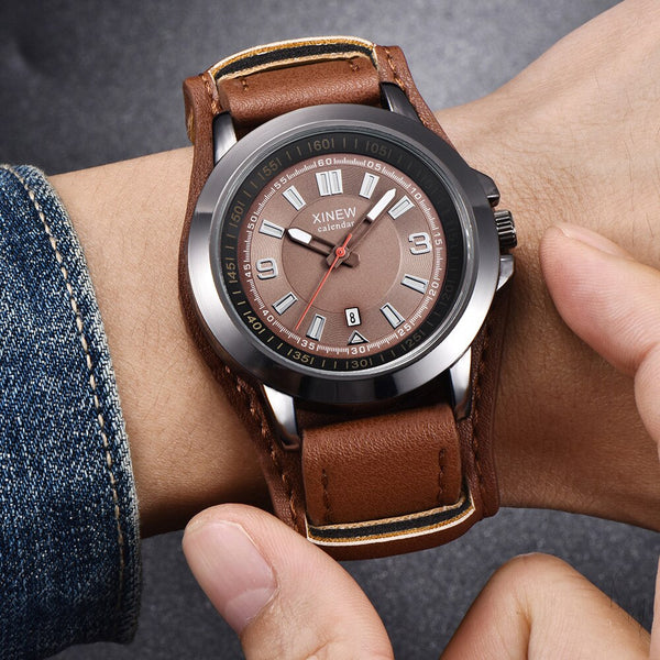 DISU Men Watch Military Quartz Leather Sports Wristwatch Mens wrist watches day date relogio masculino