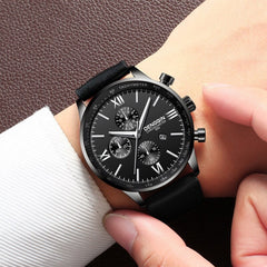 DISU Men Wrist Watch Leather Military Casual Analog Quartz Business watches men wristwatches day date relogios masculino