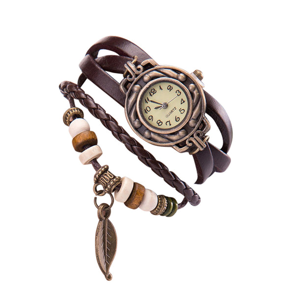Simple Women Watches Vintage Roman Numerals Dial Ladies Casual Quartz Wristwatch Wrap Leather Strap Clock Relojes Para Mujer@50 (Coffee)