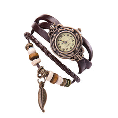 Simple Women Watches Vintage Roman Numerals Dial Ladies Casual Quartz Wristwatch Wrap Leather Strap Clock Relojes Para Mujer@50 (Coffee)