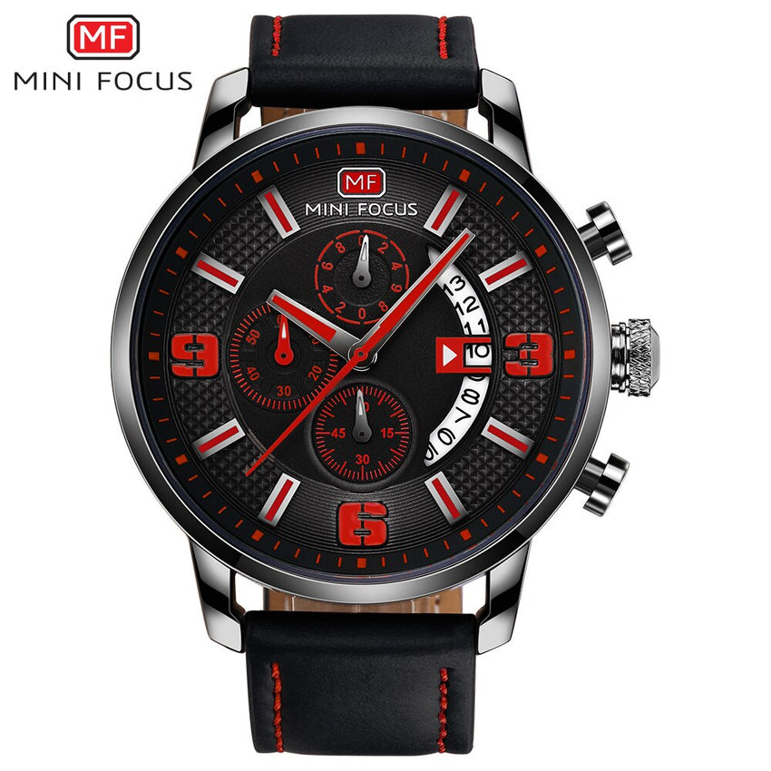 MINI FOCUS Sports Watch For Men Luxury Casual Chronograph Watches Quartz Men's Watch Genuine Leather Top Brand Luxury Military