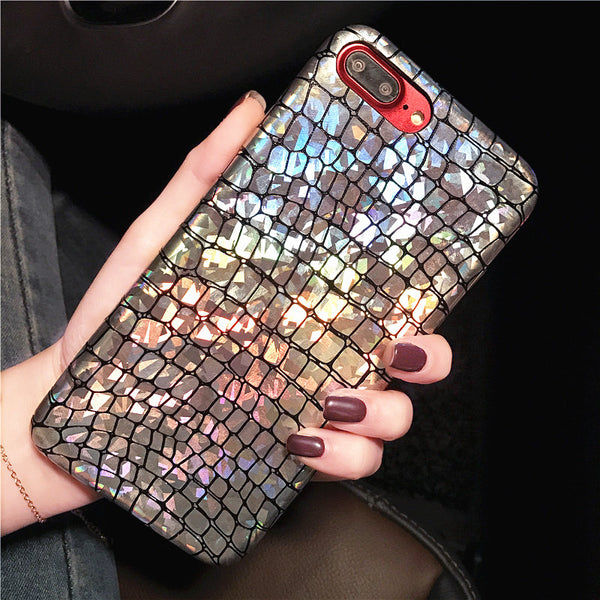 Fashion Snake Scales Glitter Sequins Case For iphone 7 6 6s Plus Cover Slim Soft PU Leather Phone Cases Laser Shinning Shell New