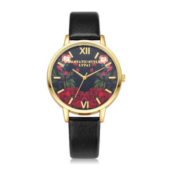 Women Watches  Delicate Plant Pattern Scale Disc Ladies Quartz Wristwatch Simple Leather Strap Clock Dress Gift Reloj Mujer@50