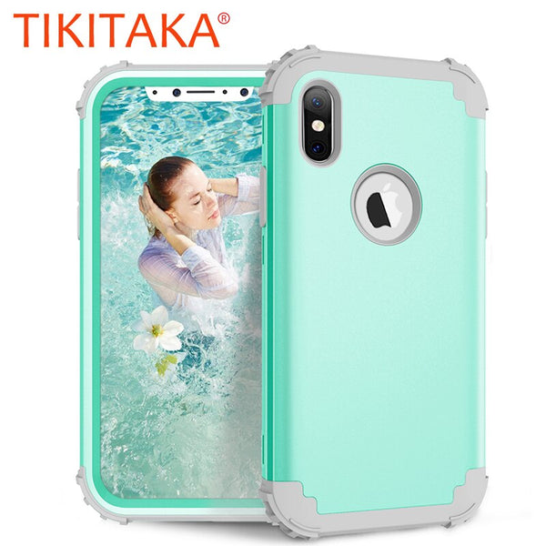 Shockproof Phone Cases For iPhone X 7 6 6S Plus Cover PC+TPU 3 Layers Hybrid Full Body Protect Case Anti-Knock Phone Shell Coque