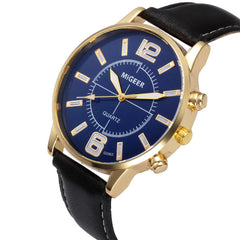 DISU Men Wrist Watch Retro Design Leather Band Analog Alloy Quartz Watch big dial watches for men relogios masculinos