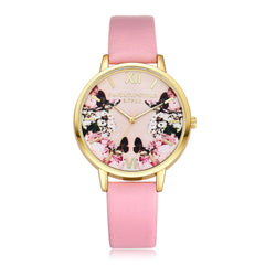 High Quality Women Watches Colorful Pattern Dial Ladies Quartz Wristwatch Simple Leather Strap Clock Casual Relogio Feminino@50