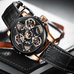 MINIFOCUS 3D Hollow Creative Watch Men Rotating Wheel Design Sports Watches Mens 2019 Luxury Brand Leather Watch Military Quartz