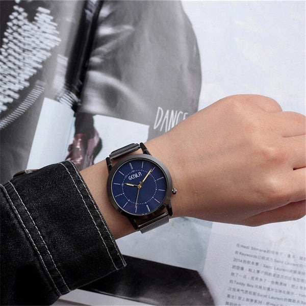 Hot Sale Mens Temperament  Watch Thin Disc Male Clock  Quartz Wristwatch  Mesh Strap Classic Business Relogio Masculino @50
