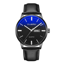 Mens Watch Luxury Faux Leather Blue Ray Glass Analog Calen Quartz Watch Watches Mens 2019 Men Wristwatch Clock relogio masculino