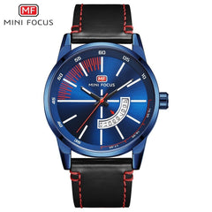 MINI FOCUS Fashion Cool Blue Luxury Brand Wristwatch Mens Watches Quartz Leather Watch Men Clock Male Calendar Date Gift To Man