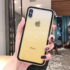 Colorful Shockproof Silicone Bumper Frame Glass Case For iPhone 11 X XR XS Max 8 7 6 6S Plus Rainbow Gradient Transparent Cover