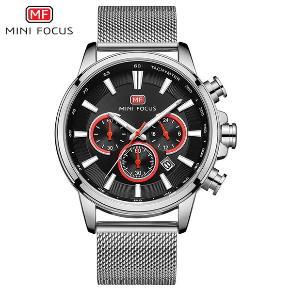 MINI FOCUS Black Watch Men Sports Watches Stainless Steel Luminous Chronograph Mens Watches Top Brand Luxury Waterproof Quartz