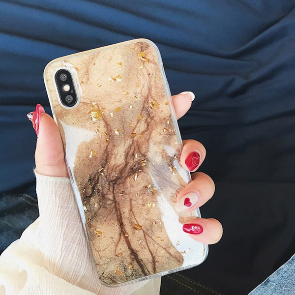 Gold Foil Bling Marble Phone Case For iPhone X Soft TPU Cover For iPhone 7 8 6 6s Plus Shining Glitter Case Coque Funda