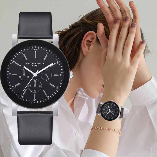 Featured Women Watches Black Scale Disc Business Ladies Quartz Wristwatch Leather Strap Simple Clock Fashion Relojes Mujer@50