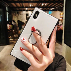 Square Fashion Classic Phone Case For iphone X Case For iphone 6 6s 7 8 plus Tempered Glass Case With Stand Upscale Coque