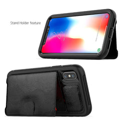 For iPhone 6 6S 7 8 Plus X XS XR XS Max Case Hybrid Tough Armor Slide Card Holder Cover Luxury Magnetic Flip Wallet Case