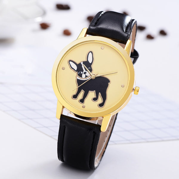 Women's Watches Casual  Ladies Quartz Wristwatch Golden Border Puppy Pattern Dial Leather Strap Clock Dress Gift Reloj Mujer@50