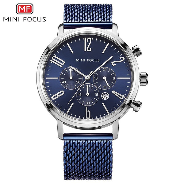 MINI FOCUS Fashion Sport Watches For Men Watch Waterproof Silver Stainless Steel Men's Wrist Watches Quartz Watches Luxury Brand