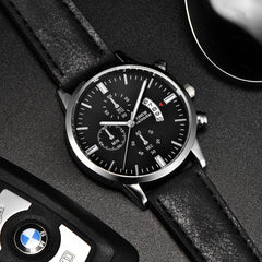 Men's Wristwatch Sport Stainless Steel Case Leather Band Quartz Analog Watch Man relojes hombre 2019 erkek kol saati