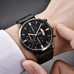 Men's Wristwatch Sport Stainless Steel Case Leather Band Quartz Analog Watch Man relojes hombre 2019 erkek kol saati