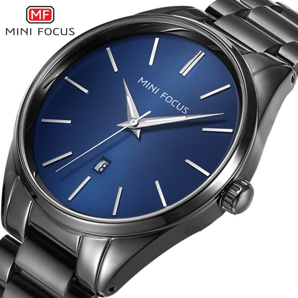 MINI FOCUS Luxury Brand Men Watches Stainless Steel Watch Men Waterproof Wristwatch Mens Quartz Fashion Black Blue Date Relogio