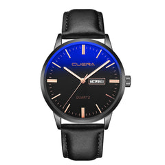 Mens Watch Luxury Faux Leather Blue Ray Glass Analog Calen Quartz Watch Watches Mens 2019 Men Wristwatch Clock relogio masculino