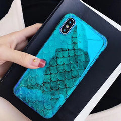 Blu-Ray Phone Case For iPhone XS XR XS Max X 8 7 6 6S Plus Laser Blue Fish Scale Soft TPU Retro Phone Back Cover Cases