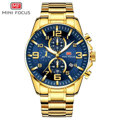 MINIFOCUS Sport Watch Men Luxury Brand Stainless Steel Gold Watch Mens Watches Quartz Chronograph Wrist Watches For Men Business