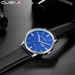 Mens Watch Luxury Faux Leather Blue Ray Glass Analog Calen Quartz Watch Watches Mens 2019 Men Wristwatch Clock relogio masculino