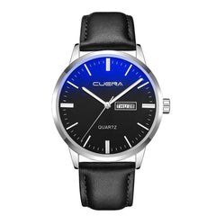 Mens Watch Luxury Faux Leather Blue Ray Glass Analog Calen Quartz Watch Watches Mens 2019 Men Wristwatch Clock relogio masculino