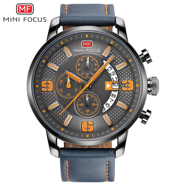 MINI FOCUS Sports Watch For Men Luxury Casual Chronograph Watches Quartz Men's Watch Genuine Leather Top Brand Luxury Military