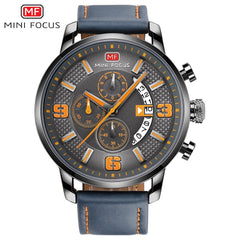 MINI FOCUS Sports Watch For Men Luxury Casual Chronograph Watches Quartz Men's Watch Genuine Leather Top Brand Luxury Military