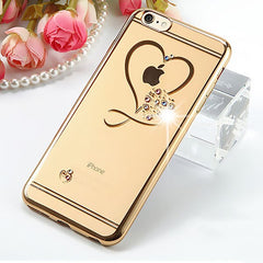 TIKITAKA Bling Crystal Heart Phone Cases For iphone 7 6 6S Plus Case thin Clear Soft TPU Rose Gold Plating Glitter Diamond Cover