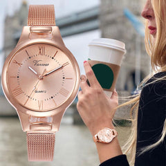 Casual Women Watches Simple  Dial Ladies  Quartz Wristwatch High Quality Rose Gold Mesh Belt Strap Clock Montre Femme@50