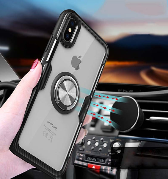 Car Magnetic Kickstand Case For iPhone X XS XR Case Metal Ring TPU Bumper Clear Back Cover For iPhone XR XS Max Anti-fall Cases