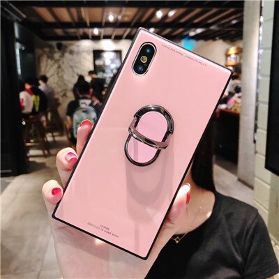 Square Fashion Classic Phone Case For iphone X Case For iphone 6 6s 7 8 plus Tempered Glass Case With Stand Upscale Coque