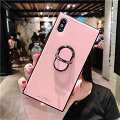 Square Fashion Classic Phone Case For iphone X Case For iphone 6 6s 7 8 plus Tempered Glass Case With Stand Upscale Coque