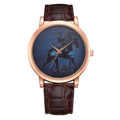 Casual  Women Watches Rose Gold  Dial Ladies Fashion Horse Pattern Quartz Wristwatch Simple Leather Strap Clock Reloj Mujer @50