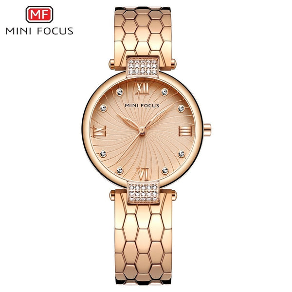 MINIFOCUS Snake Skin Texture Stainless Steel Watch Bands Fashion Designer Brand Luxury Women Watches Quartz Gold Women's Watch