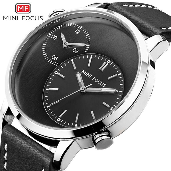 MINI FOCUS Two Time Zones Creative Watch Man 2019 Top Brand Luxury Men Watch Leather Quartz Fashion Male Clock Relogio Masculino
