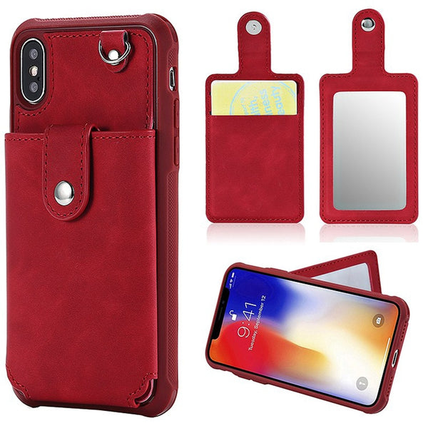 Mirror PU Leather Multi Card Holders Case For iPhone XR XS Max Case Back Cover Card Wallet Retro For iPhone 6 6s 7 8 Plus X Case
