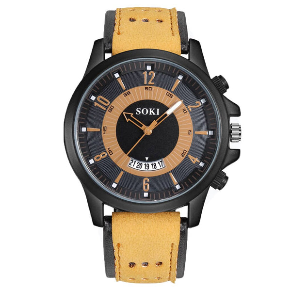 SOKI Men's Watches Fashion Big Dial Calendar Scrub Belt Military Watch Mens relojes hombre 2019 relogios masculinos