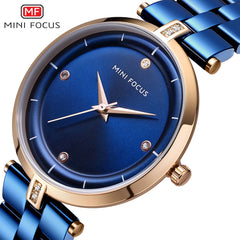 MINIFOCUS Rhinestone Watches Women Fashion Watch 2019 Luxury Brand Quartz Watch Women Stainless Steel Diamond Ladies Wrist Watch