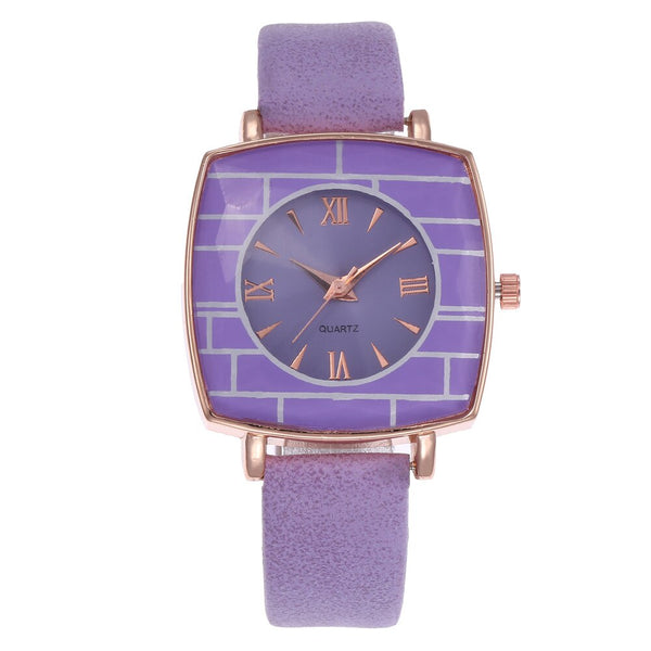 Hot Selling  Women Watch Sport Style Striped Square Dial Ladies Quartz Wristwatch Clock Simple Leather Strap Relogio Feminino@50