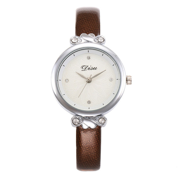 Minimalism Women's Watches Good Dial  Business Ladies Quartz Wristwatch With Rhinestone Solid Color Leather Strap Clock DISU@50