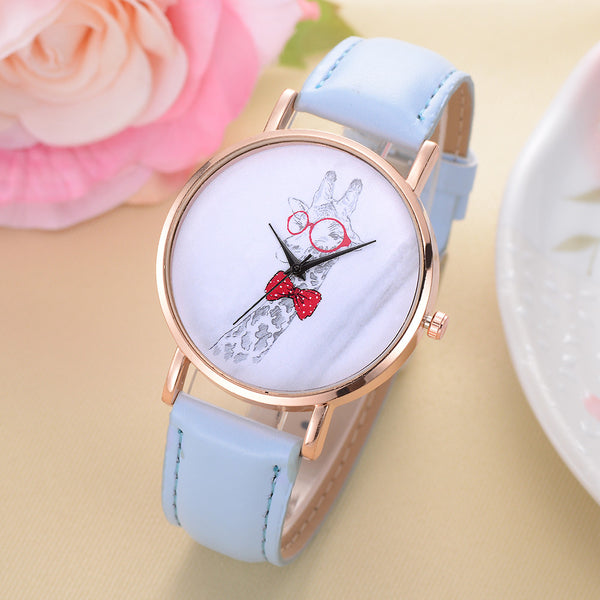 Women Watches Exquisite Cute Deer Pattern Dial Ladies Casual Quartz Wristwatch Simple Leather Strap Clock Dress Reloj Mujer @50