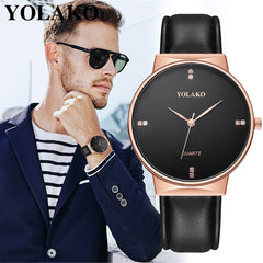 YOLAKO Men's Wrist Watch Casual Quartz Leather Band Strap Analog watch man watches mens 2019 men wristwatch clock